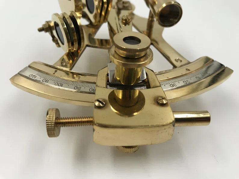Nautical Brass 5" Sextant With Beautiful Designer Wooden Box