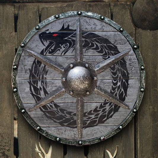 Escudo vikingo Jormungandr Plank con tirantes de acero, 24" gris