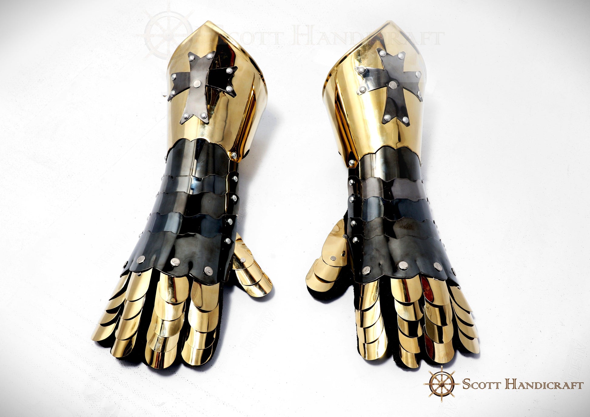 Medieval Knight Templar Gauntlets, Made of Steel & Functional (Golden) - Scott Handicrafts - collectiblegiftitems