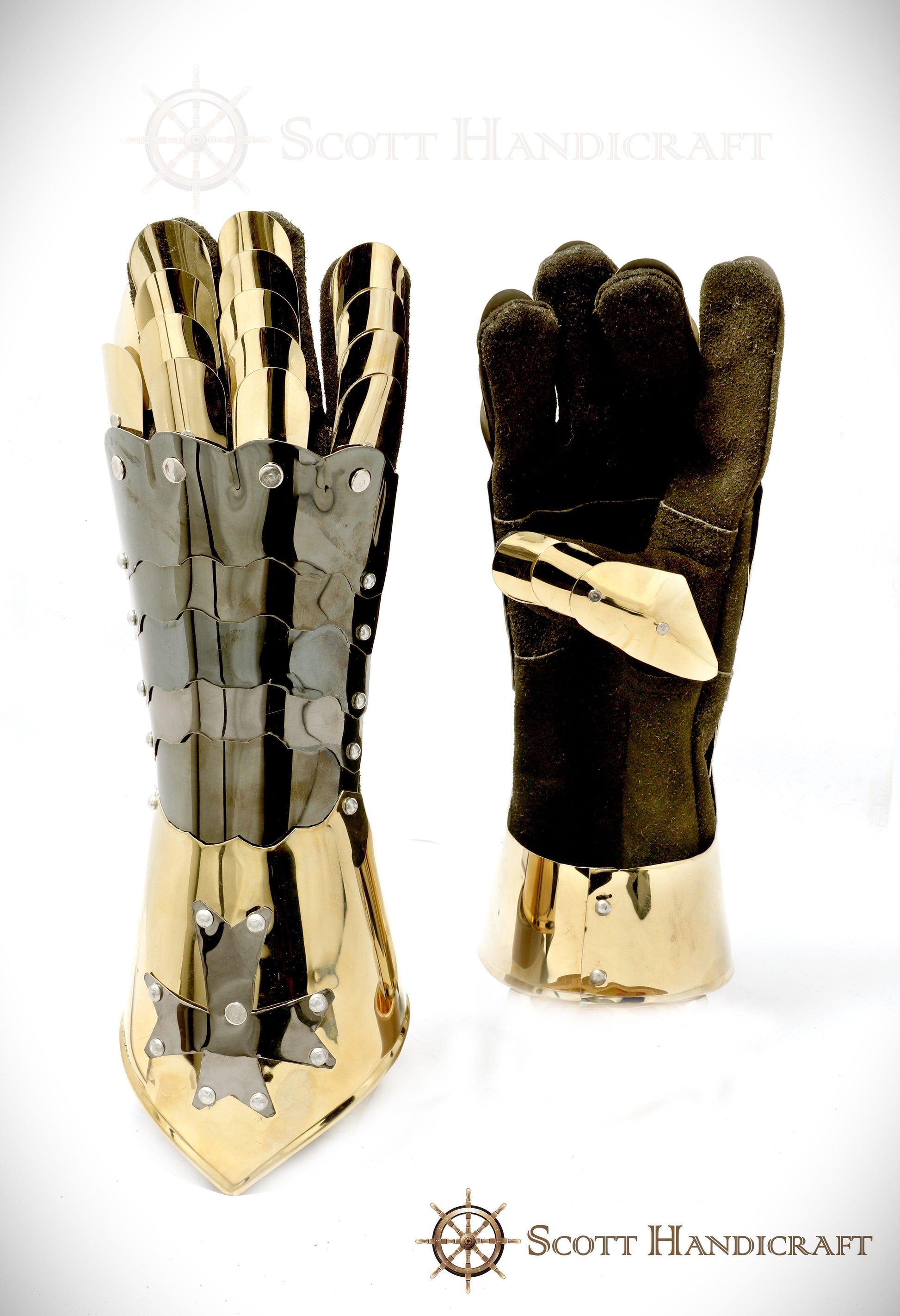 Medieval Knight Templar Gauntlets, Made of Steel & Functional (Golden) - Scott Handicrafts - collectiblegiftitems