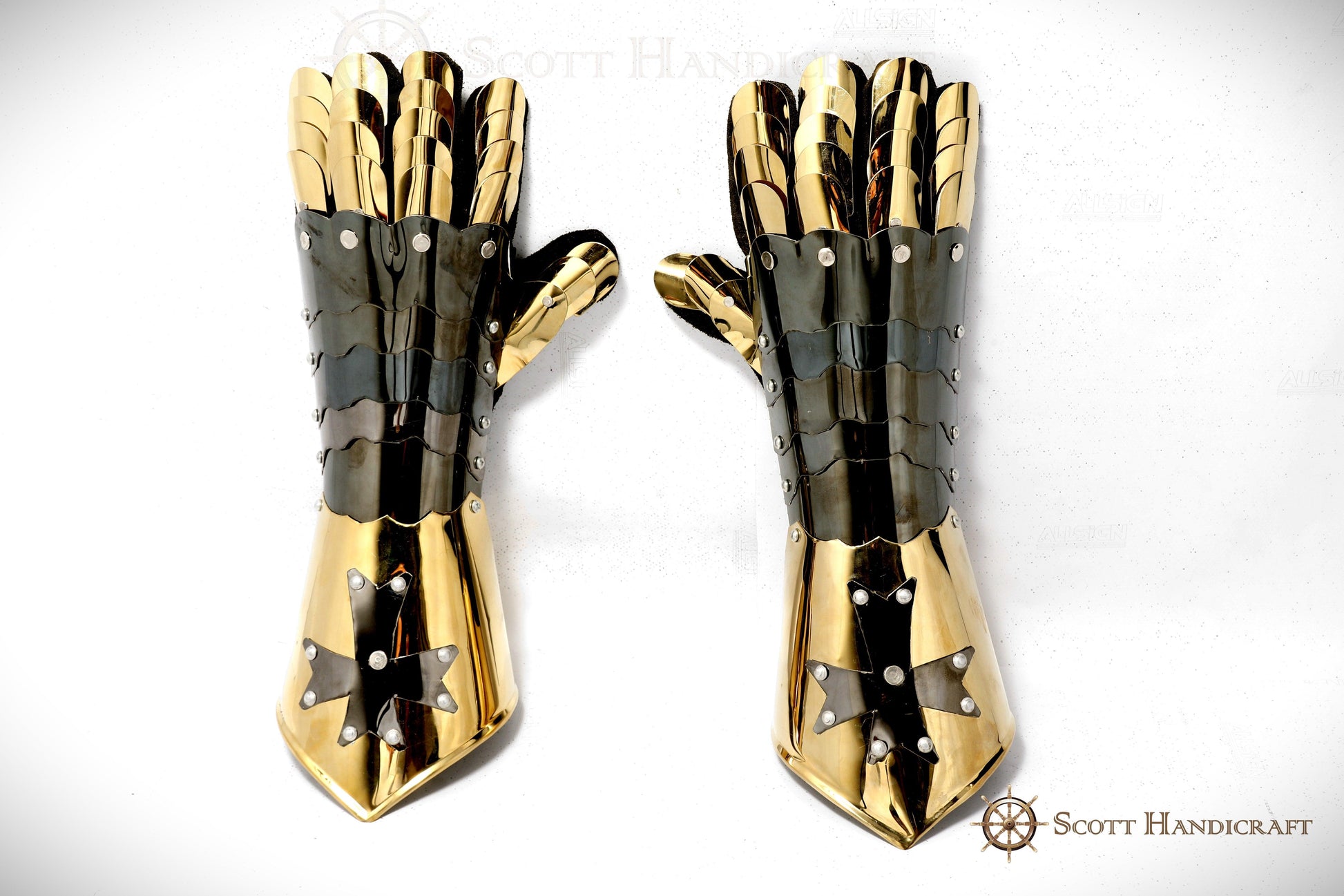 Medieval Knight Templar Gauntlets, Made of Steel & Functional (Golden) - Scott Handicrafts - collectiblegiftitems