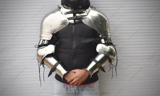 Conjunto de armadura de brazos Buhurt de combate medieval forjado a mano con bíceps entablillado y cubierta completa