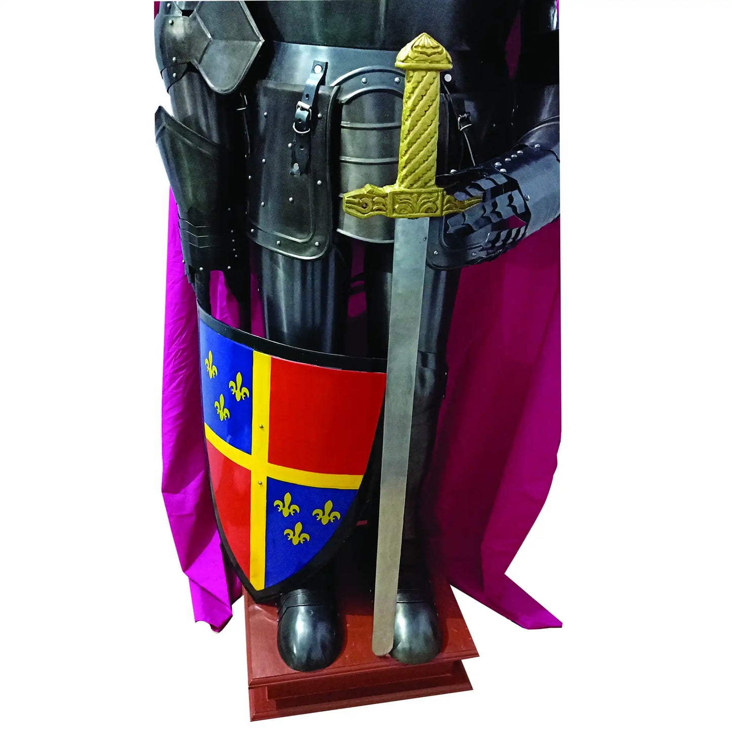 Black Knight Medieval Armor Suit with Sword Shield and Cloak