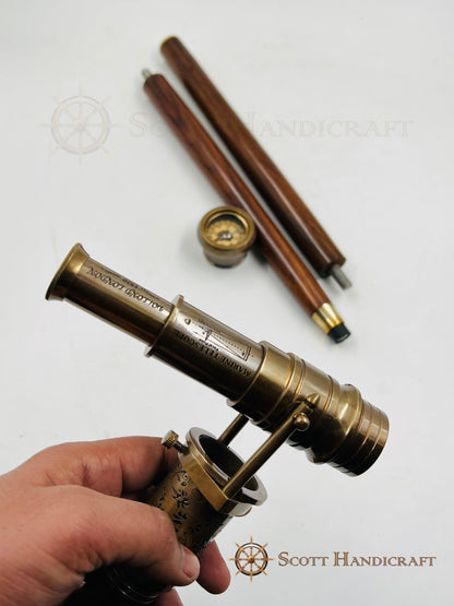 Brass Telescope & Compass Handle walking cane - collectiblegiftitems