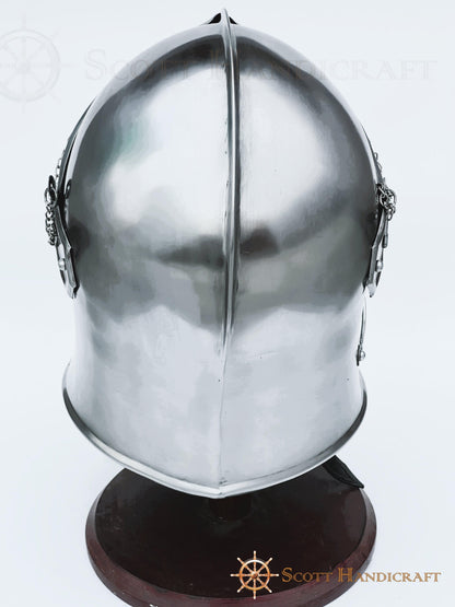 Barbuta Helmet Knights Templar Crusader Helmet (Steel) - Free Wooden Stand - collectiblegiftitems