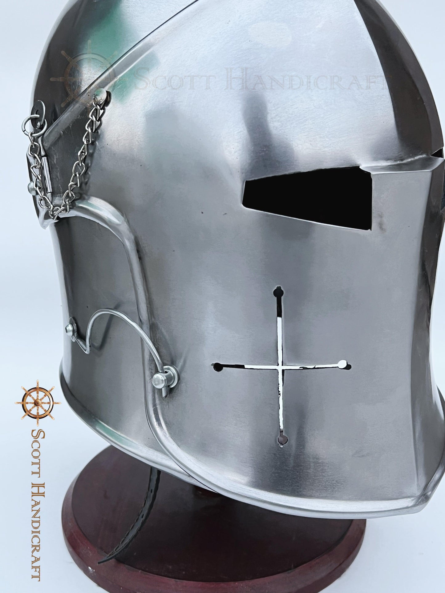 Barbuta Helmet Knights Templar Crusader Helmet (Steel) - Free Wooden Stand - collectiblegiftitems