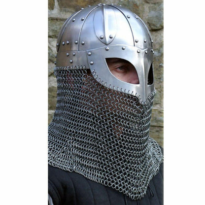 Viking Helmet Battle Armor 18G Steel and Chainmail - collectiblegiftitems