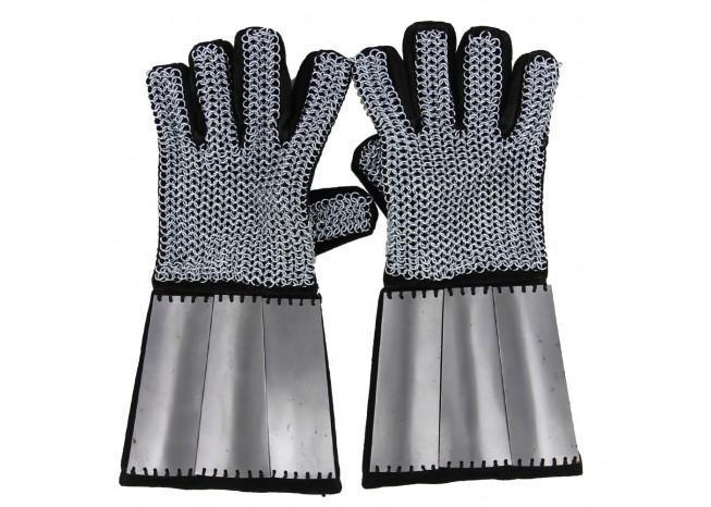 Medieval Holy Land and Defender Chainmail Gauntlets with Plates - collectiblegiftitems