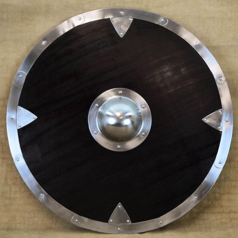 Black Mercenary Wooden Shield With Steel Rim, 24"