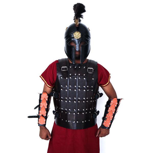 Leather Full Body Armor Suit with Greek Metal Helmet LFBA08 - collectiblegiftitems