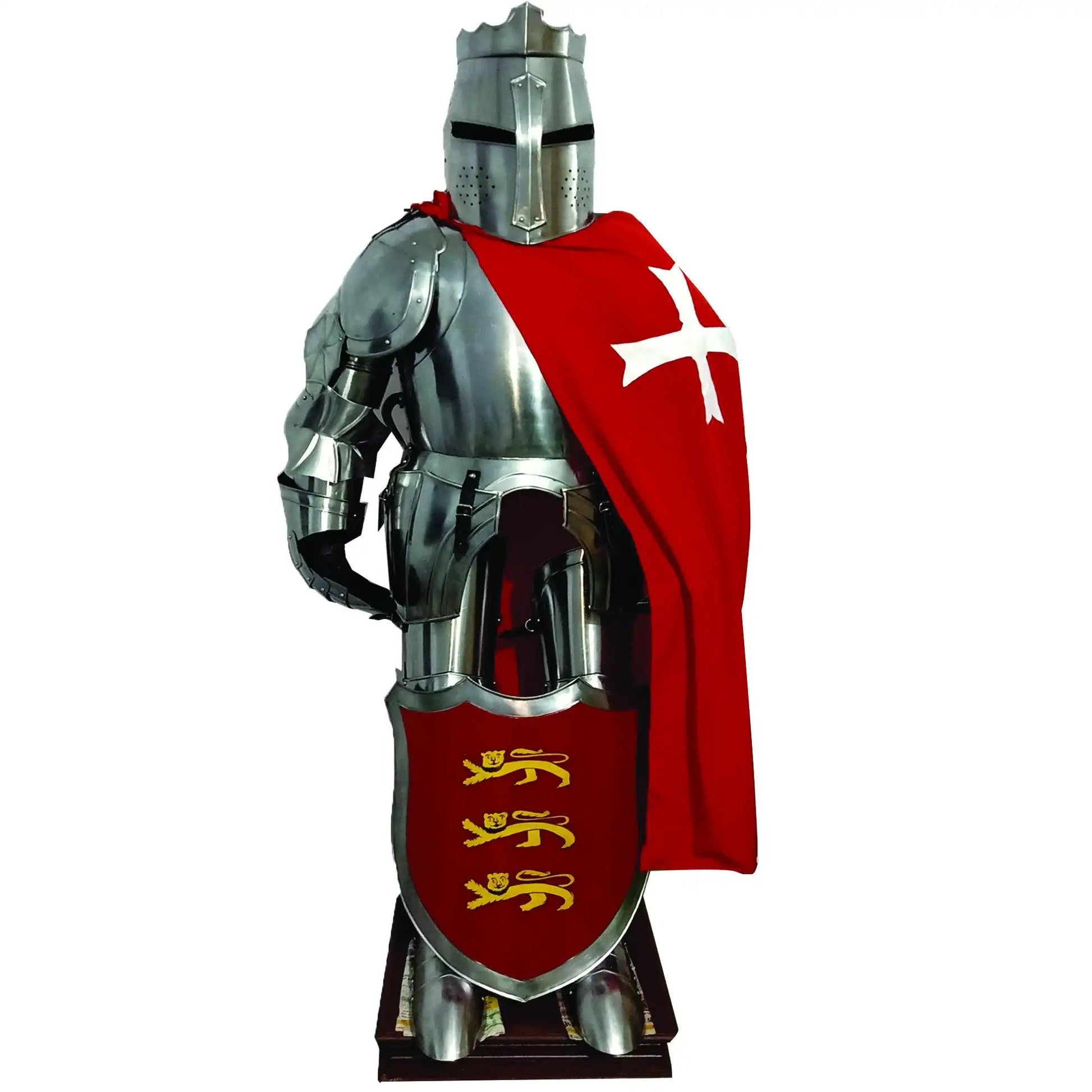 Crusader Templar Knight Medieval Suit of Armor with Shield and Cloak - collectiblegiftitems