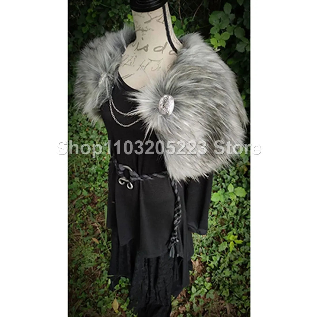 Capa medieval, abrigo de guerrero vikingo, capa de piel sintética, chal, broche con cadena, disfraz de cosplay para fiesta de Halloween
