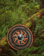 Carved Kolovrat Slavic Sun Viking Shield, 24"
