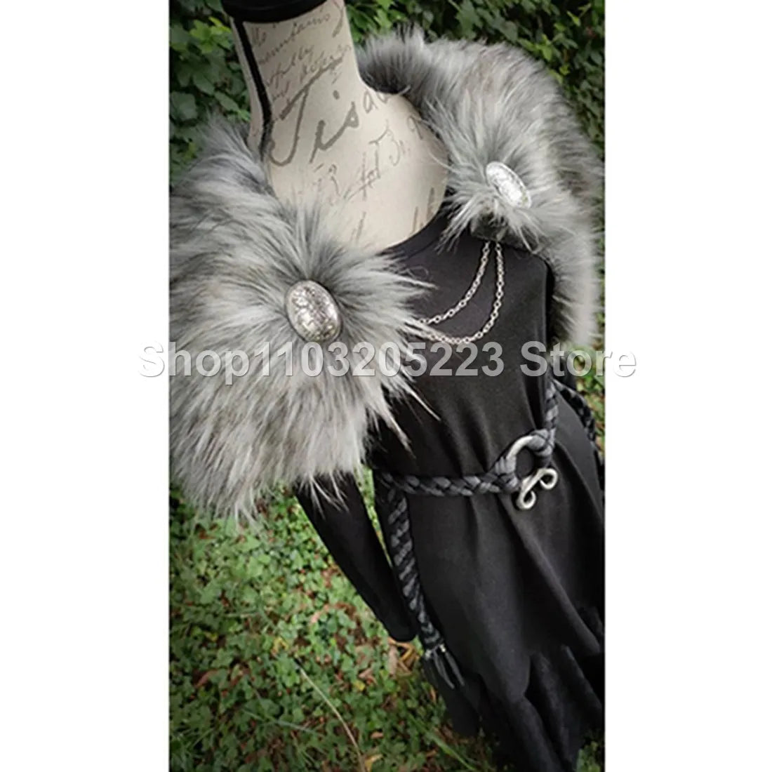 Medieval cape, Viking warrior coat faux fur cape shawl chain brooch Halloween party cosplay costume