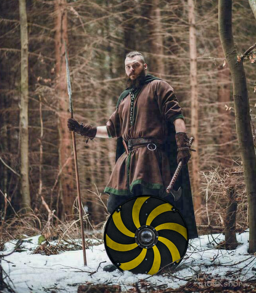 Escudo vikingo liso amarillo y negro de Gokstad, 24"