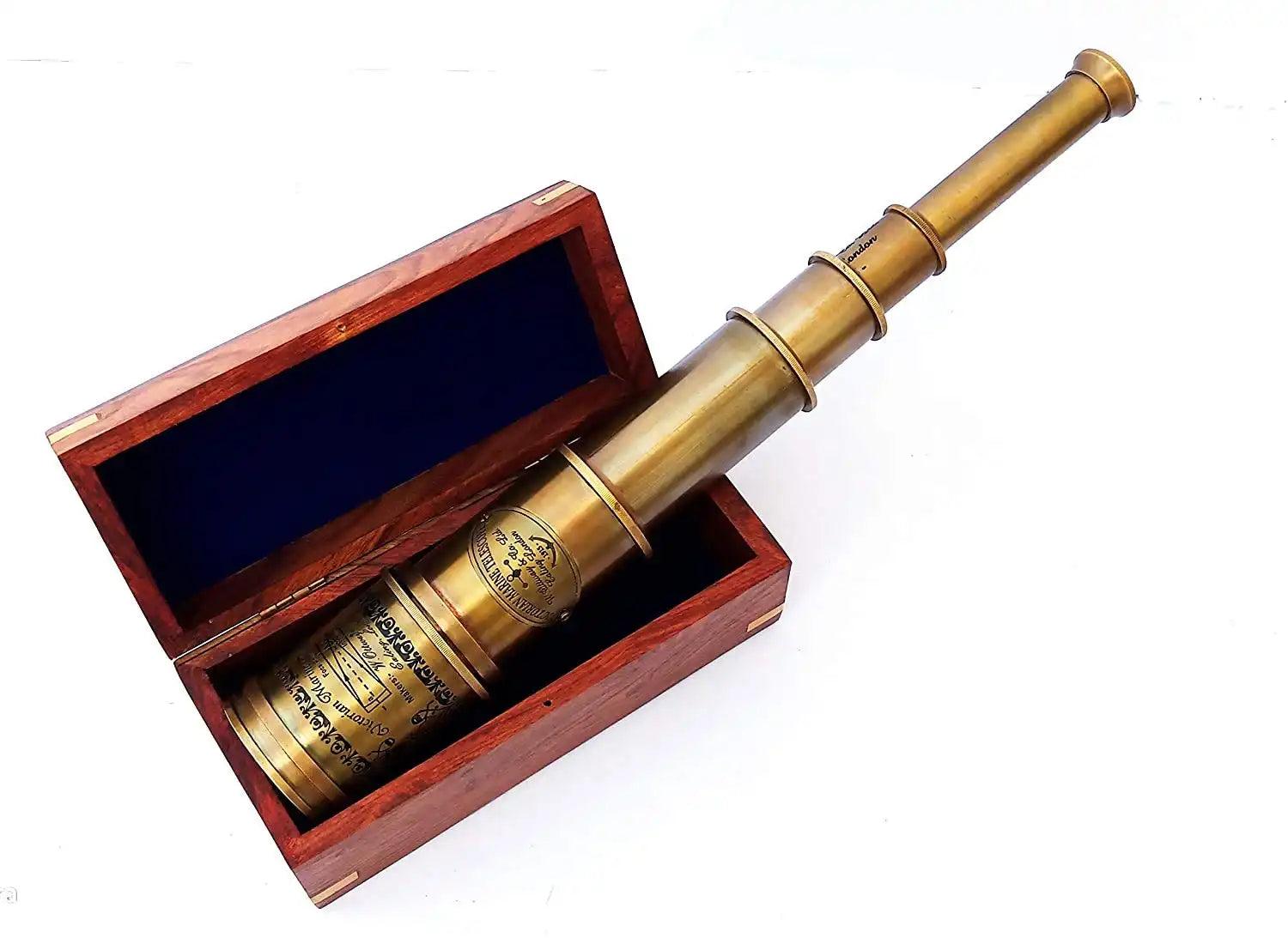 Antique Brass Victorian Telescope with Wooden Box BT05 - collectiblegiftitems