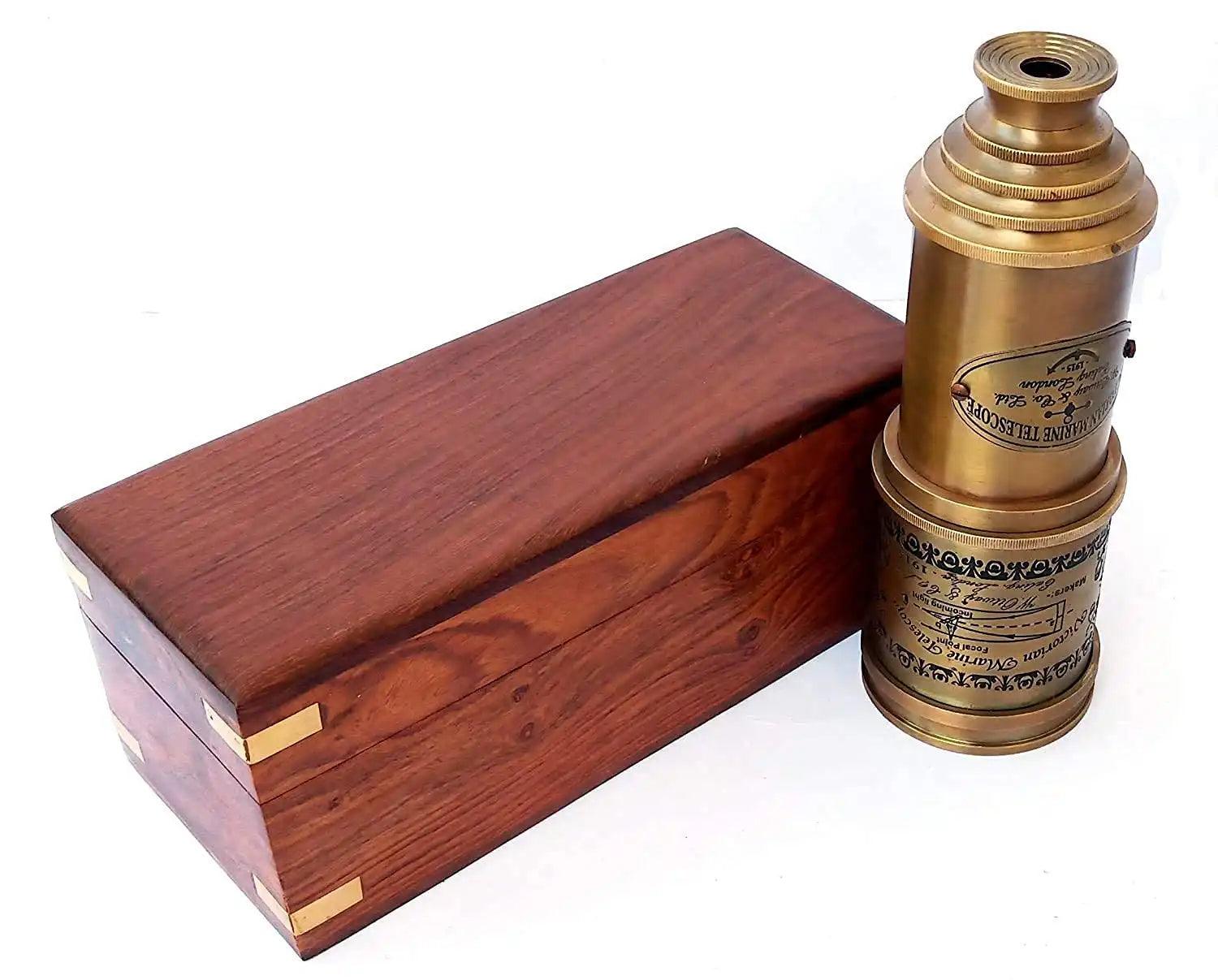 Antique Brass Victorian Telescope with Wooden Box BT05 - collectiblegiftitems