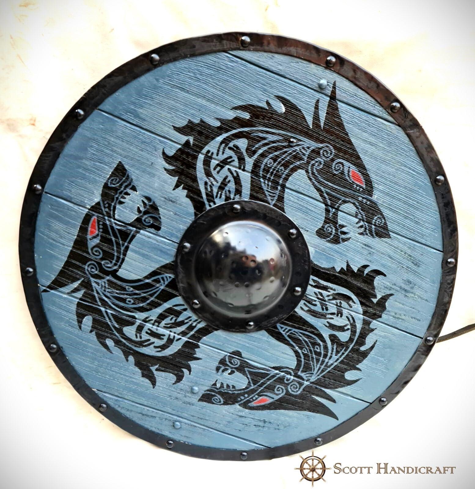 Fenrir Grey Wolf Authentic Battle worn Viking Shield by Scott Handicrafts - collectiblegiftitems