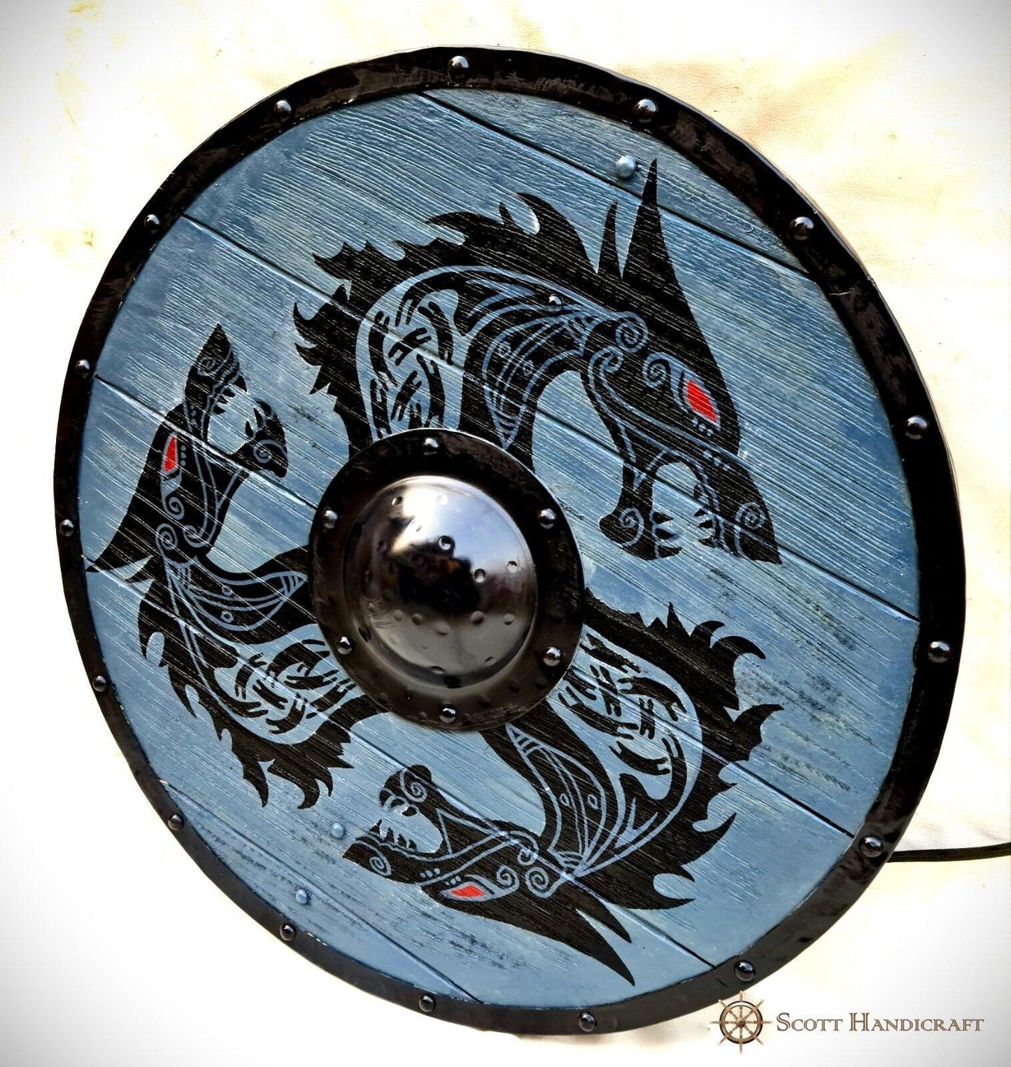 Fenrir Grey Wolf Authentic Battle worn Viking Shield by Scott Handicrafts - collectiblegiftitems