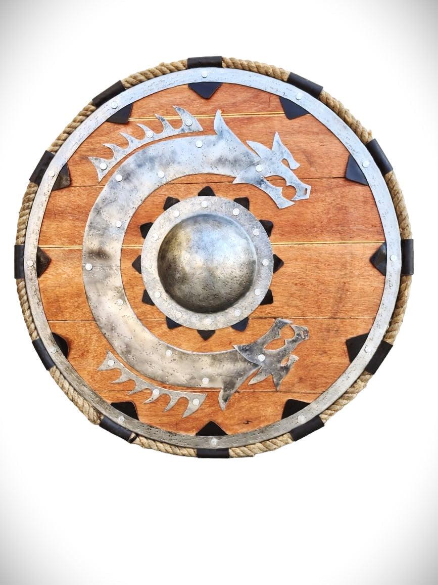 Viking Flying Dragon Wooden Shield Handcrafted with Antique Finish - collectiblegiftitems