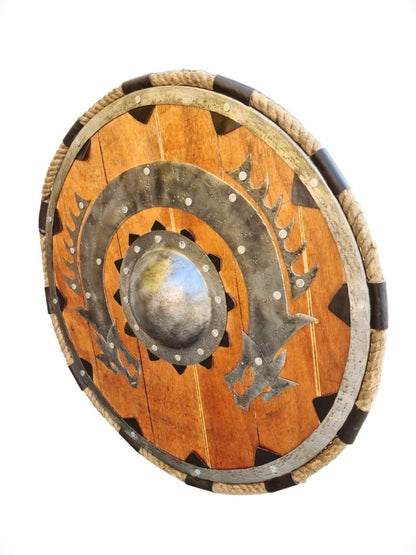 Viking Flying Dragon Wooden Shield Handcrafted with Antique Finish - collectiblegiftitems