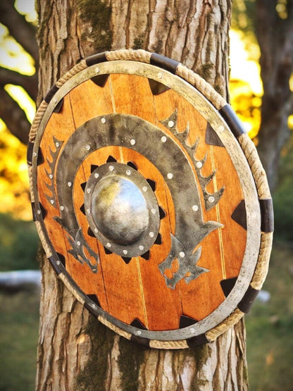 Viking Flying Dragon Wooden Shield Handcrafted with Antique Finish - collectiblegiftitems