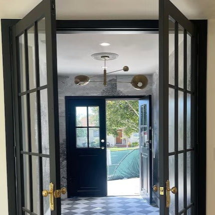 Mid-Century Brass Flush Mount Light – Large Sputnik Chandelier (52x52x18) inches