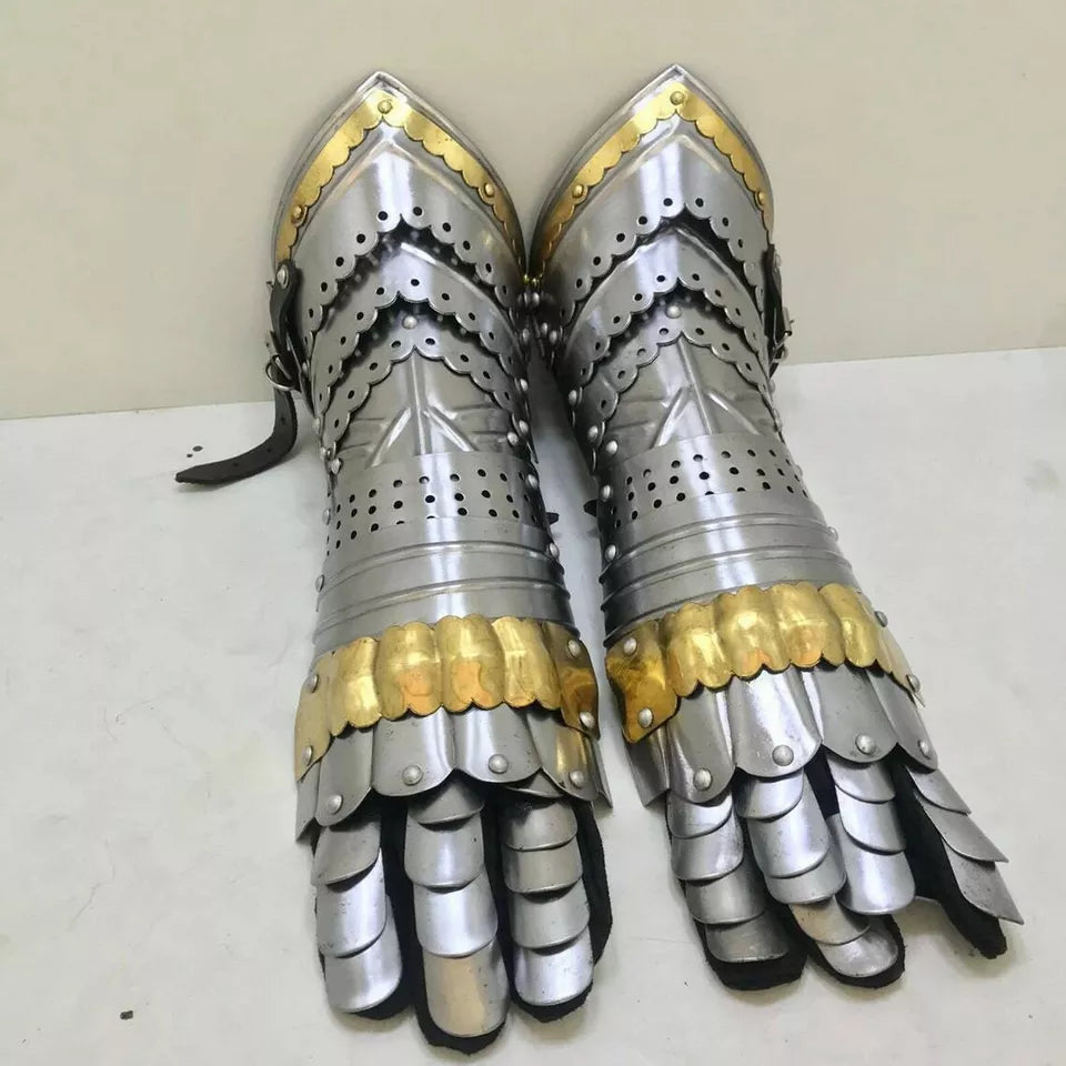 Medieval 15th Century German Style Gauntlets 18GA Mild Steel Armor Gloves for Adults