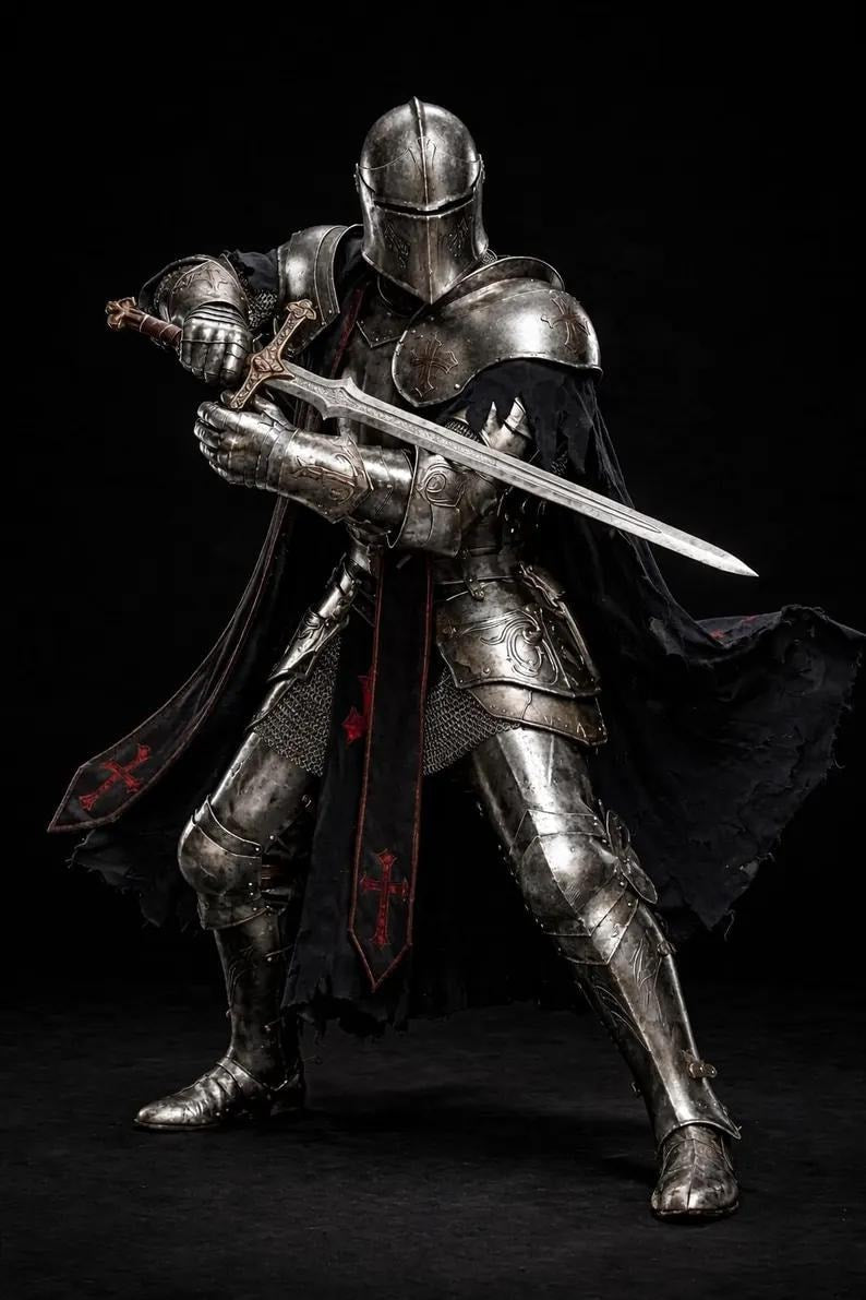 Full Body Barbuta Knight Armor Handcrafted Templar Steel Medieval Suit with Gothic Crusader Design | Cosplay, LARP Battles & Historical Costume Collectors