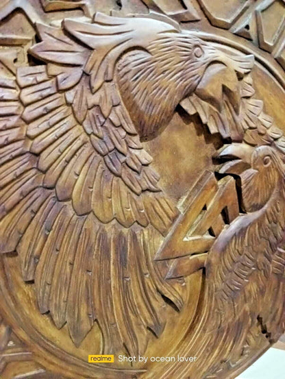 Escudo vikingo tallado a mano de Odin's Ravens y Valknut, 24" 