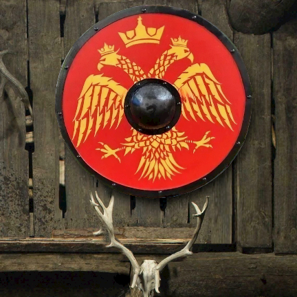 Glatter mittelalterlicher Schild mit Doppeladler, 24"