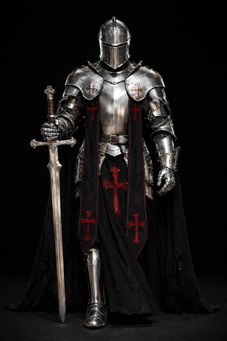 Full Body Barbuta Knight Armor Handcrafted Templar Steel Medieval Suit with Gothic Crusader Design | Cosplay, LARP Battles & Historical Costume Collectors