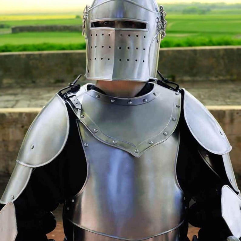 Medieval Knight Suit of Armor Full Steel LARP Cosplay Barbuta Armor for Historical Reenactments & Fantasy Events