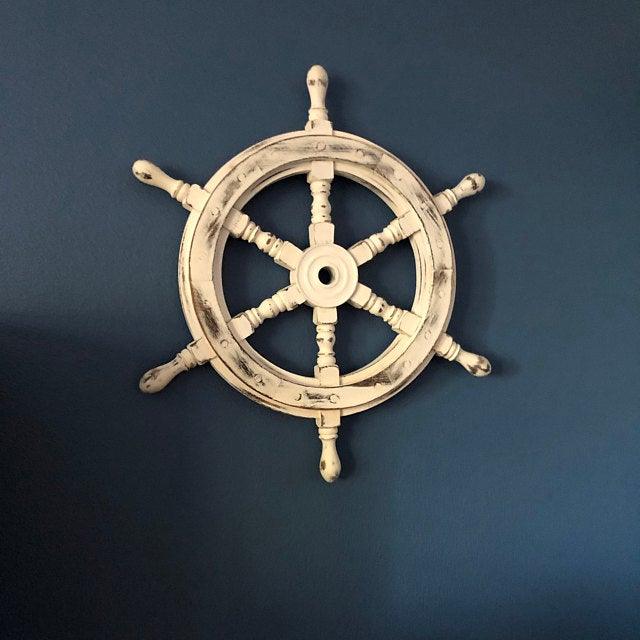 Nautical Handcrafted 20" White Wooden Ship Wheel