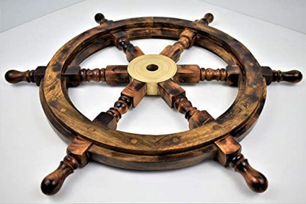 30'' Burned Heat Tempered Wall Hanging wooden ship wheel - collectiblegiftitems