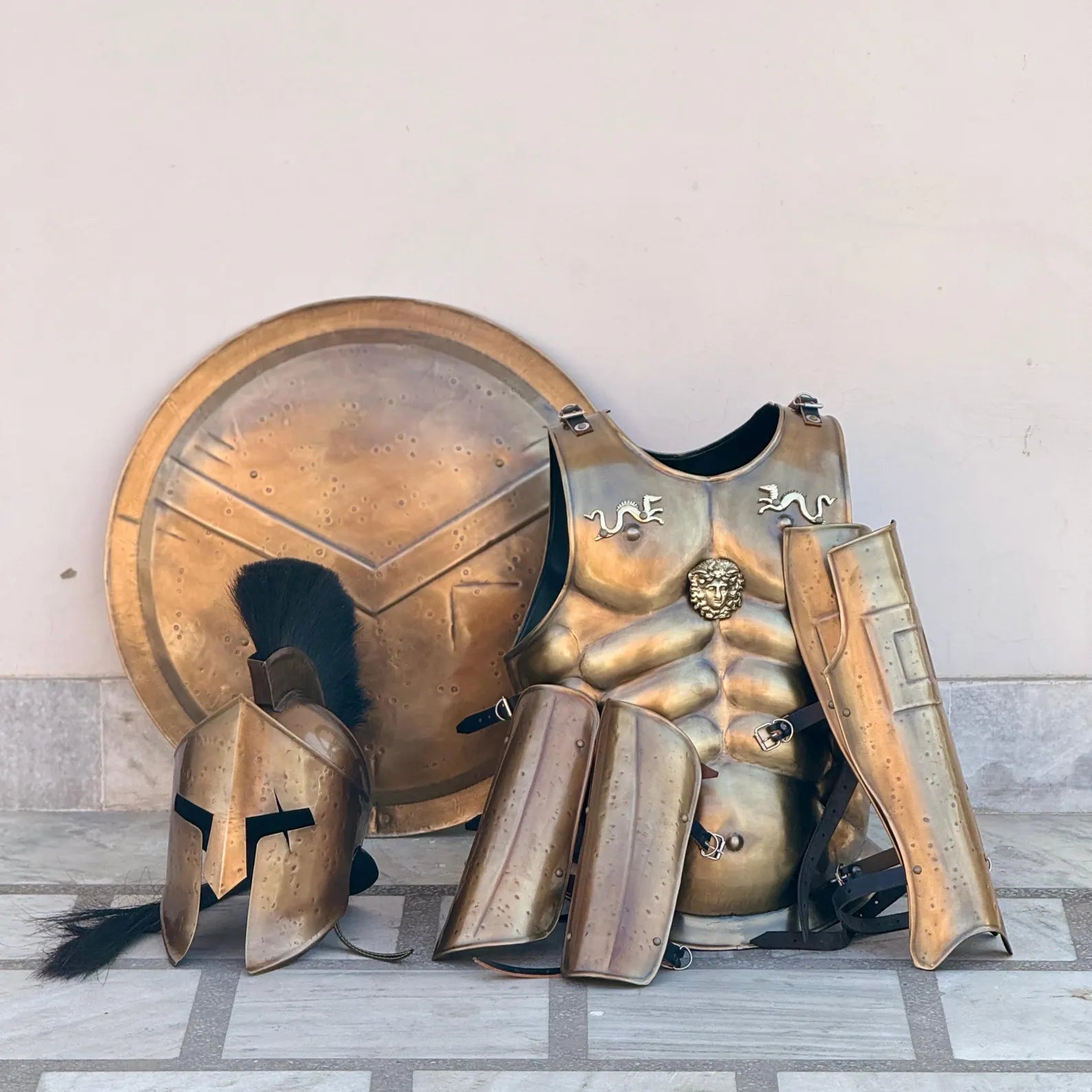 Spartan Armor Set, Full Muscle King Leonidas 300 Spartan Costume, Medieval Greek Armor with Helmet, Arm & Leg Armor, Perfect Christmas Gift for Cosplay & Re-enactments
