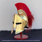 Golden Spartan Helmet – King Leonidas 300 Movie Authentic Brass Knight Helmet with Wooden Display Stand