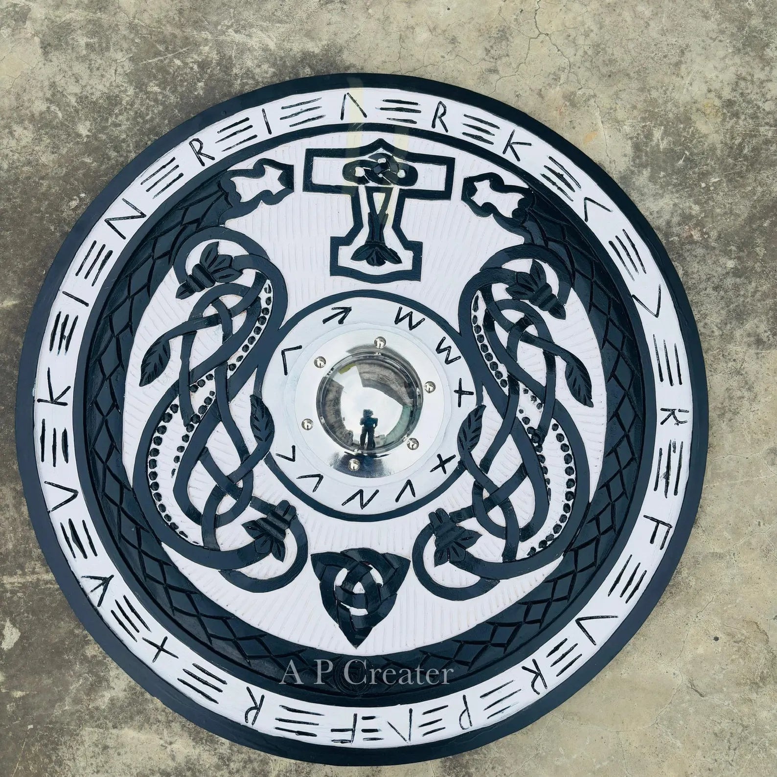 Viking Shield, Viking Wall Décor, Wood Wall Art, Handmade Home Décor, Wall Hangings | Medieval Warrior Round Engraved Shield, Handmade Gift