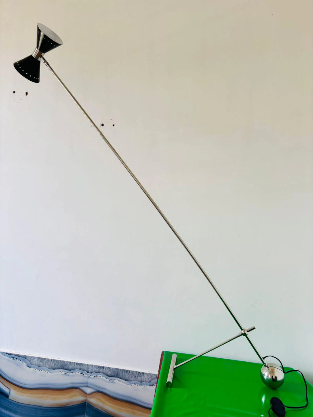 Italian Design Floor Lamp Brass Diabolo 1950 Mid-century Modern Stilnovo Style Home Decor Lighting