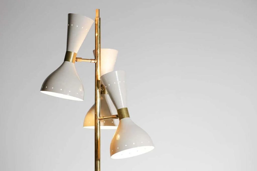 Mid Century Floor Lamp Brass Adjustable 3 Light Standing Lamp Lighting for Living Room Reading Light