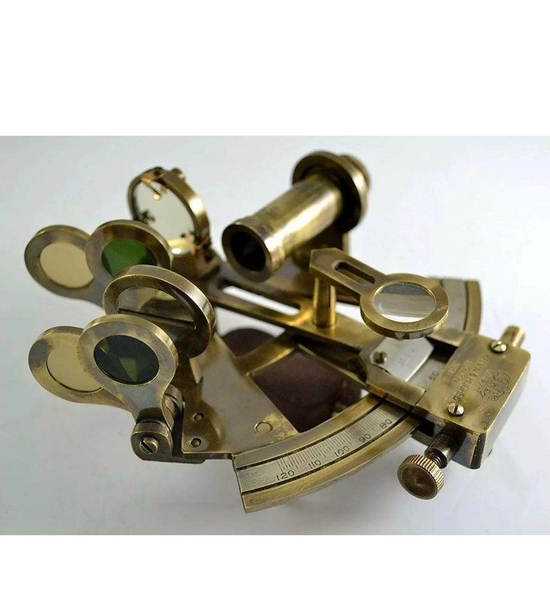 Solid Brass Sextant With Handmade Leather Case-Marine Gift. - collectiblegiftitems