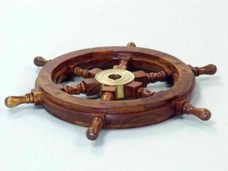 18'' Handmade Pirate Ship's Wheel Steering Brass - collectiblegiftitems