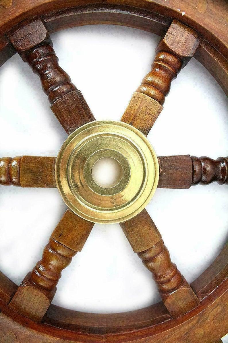18'' Handmade Pirate Ship's Wheel Steering Brass - collectiblegiftitems