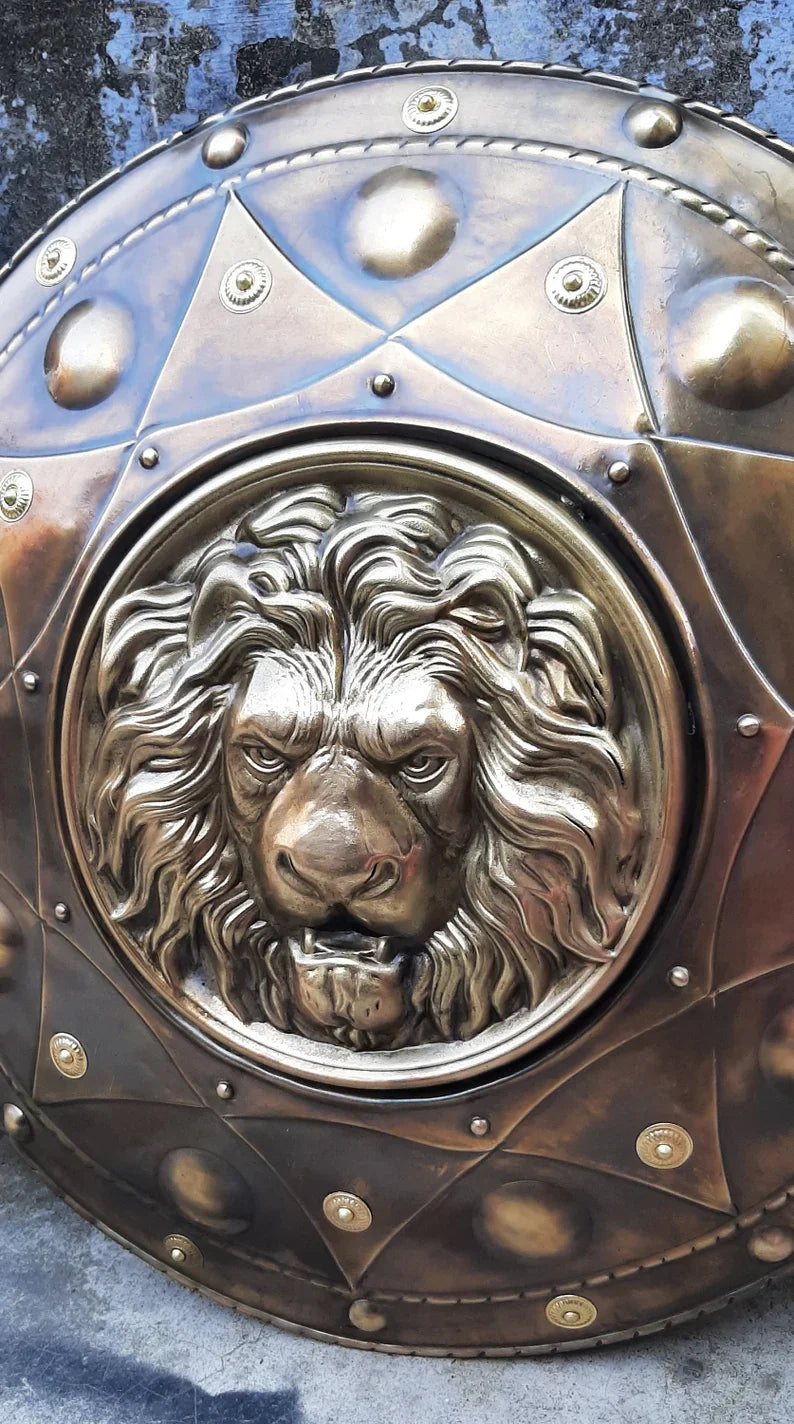 Medieval Warrior Royal Lion Stamped Circular Shield Face,  22