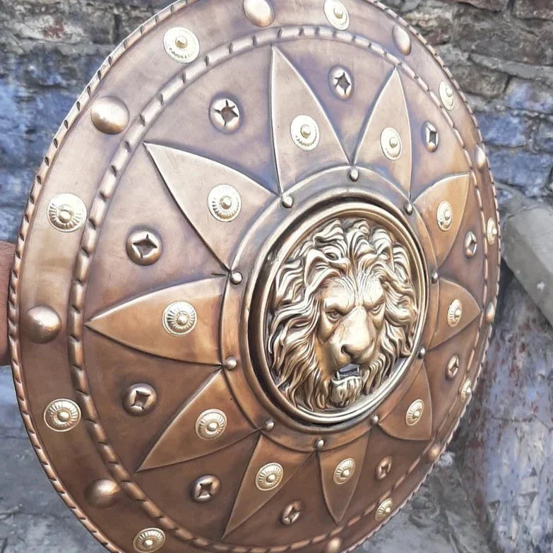 Mittelalterlicher Krieger, königlicher Löwe, gestempelte runde Schildfläche, 22