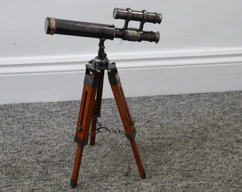 Double Barrel Antique Brass Telescope With Tripod Stand BT012 - collectiblegiftitems