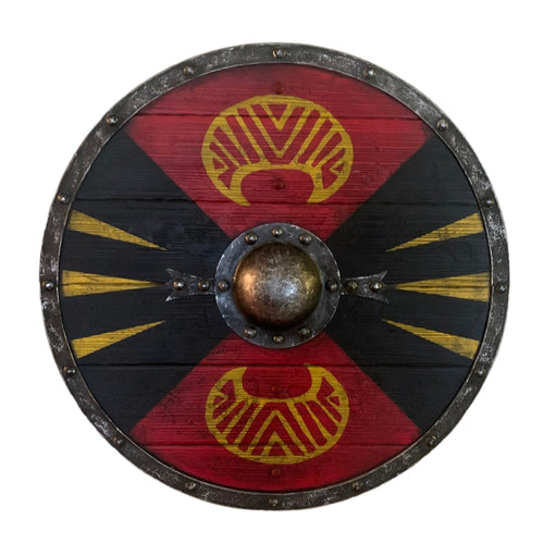 Authentic Viking Shield 24 inches with Battleworn Finish, Handcrafted Wood & Steel Boss