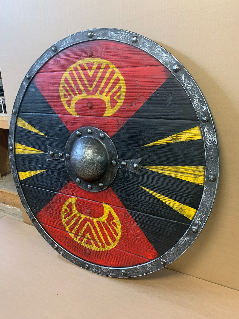 Authentic Viking Shield 24 inches with Battleworn Finish, Handcrafted Wood & Steel Boss