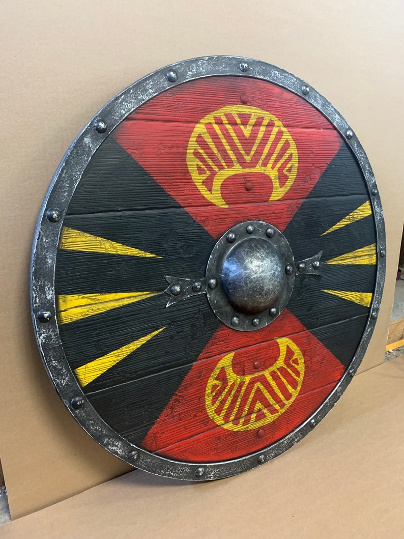 Authentic Viking Shield 24 inches with Battleworn Finish, Handcrafted Wood & Steel Boss