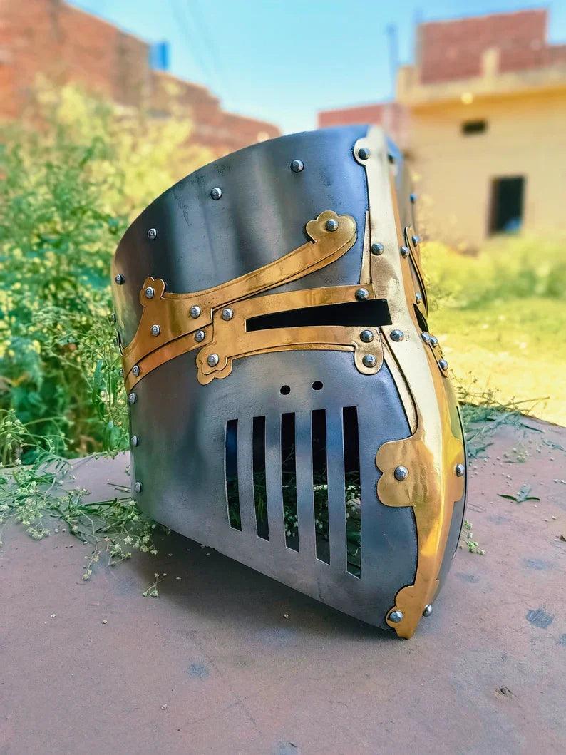 Medieval 13th Century Great Helmet Of Castile Warrior Steel Knight Battle Replica Helmet - collectiblegiftitems